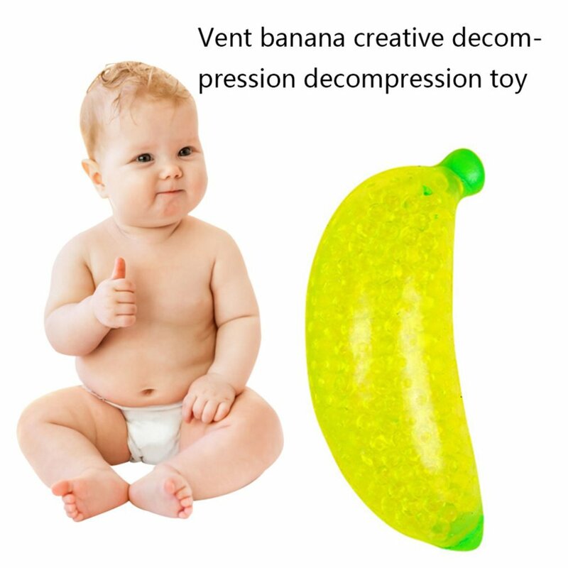 2021 Spongy Banana Bead Stress Ball Toy Squeezable Soft Fruit Forma Sensorial Descompressão Fidgeting Rebound Squeeze Brinquedos