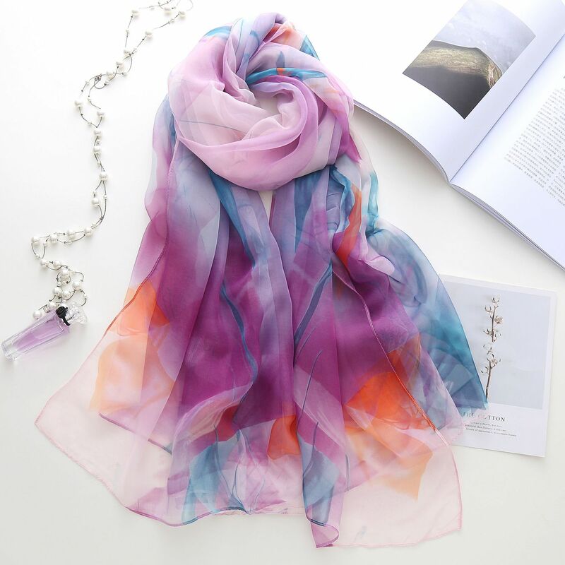 Модный шифоновый солнцезащитный шарф из ледяного шелка, Женские палантины из натурального шелка, шали и шарфы 180*140 см, хиджабы, Пляжная накидка