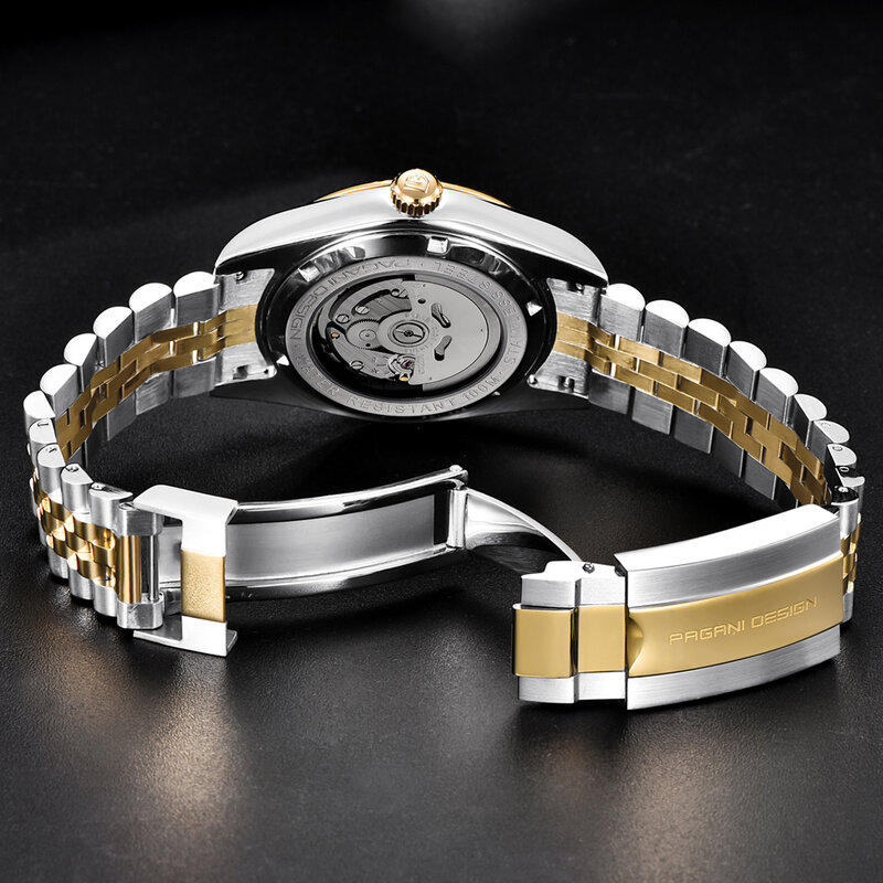 Pagani Design 남자 시계 자동 기계 남자 시계 Bling 다이아몬드 쿼츠 시계 여성을위한 골드 Stainelss 스틸 남성 시계