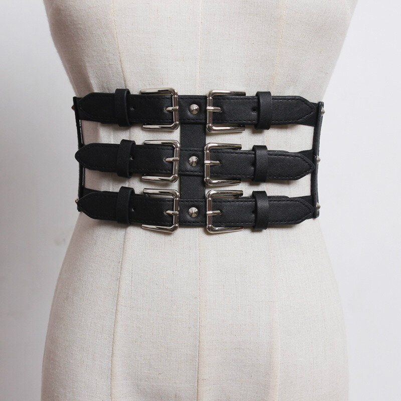 女性用3ストラップベルト,伸縮性のある柔らかい合成皮革ベルト,ウエストを結ぶためのヴィンテージスタイル,ドレス用スリミングコルセット,1個