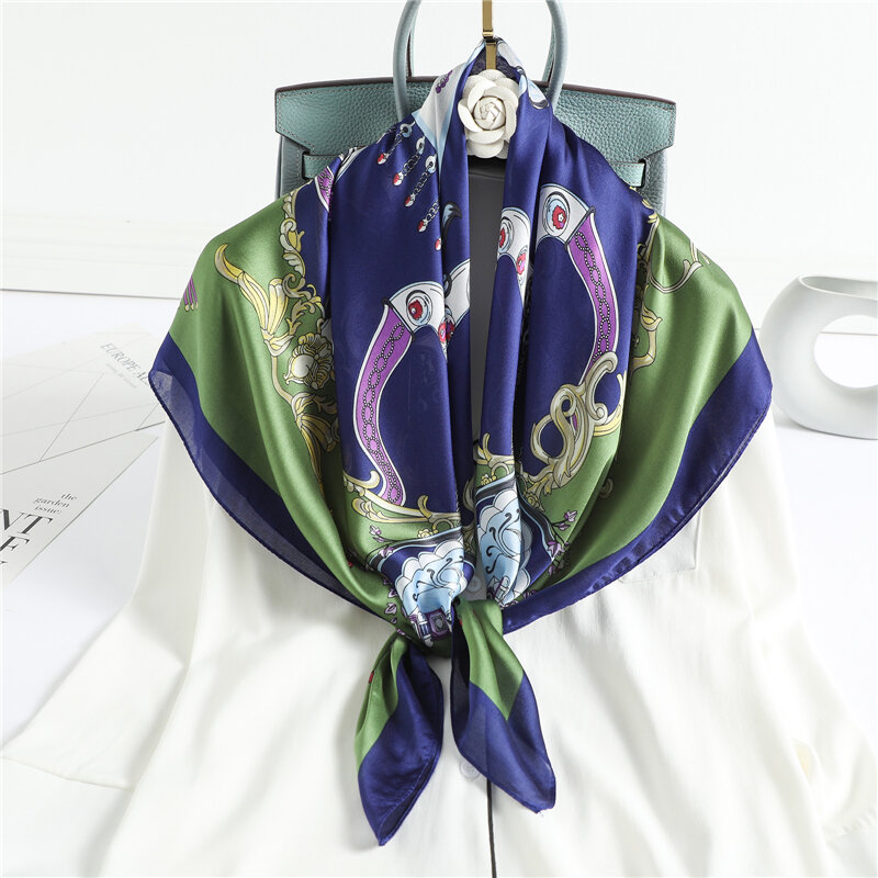 Bufanda con estampado de diseño para mujer, chal de seda de primavera, Fular cuadrado, Hijab, diadema, pañuelo grande y suave, novedad de 2022