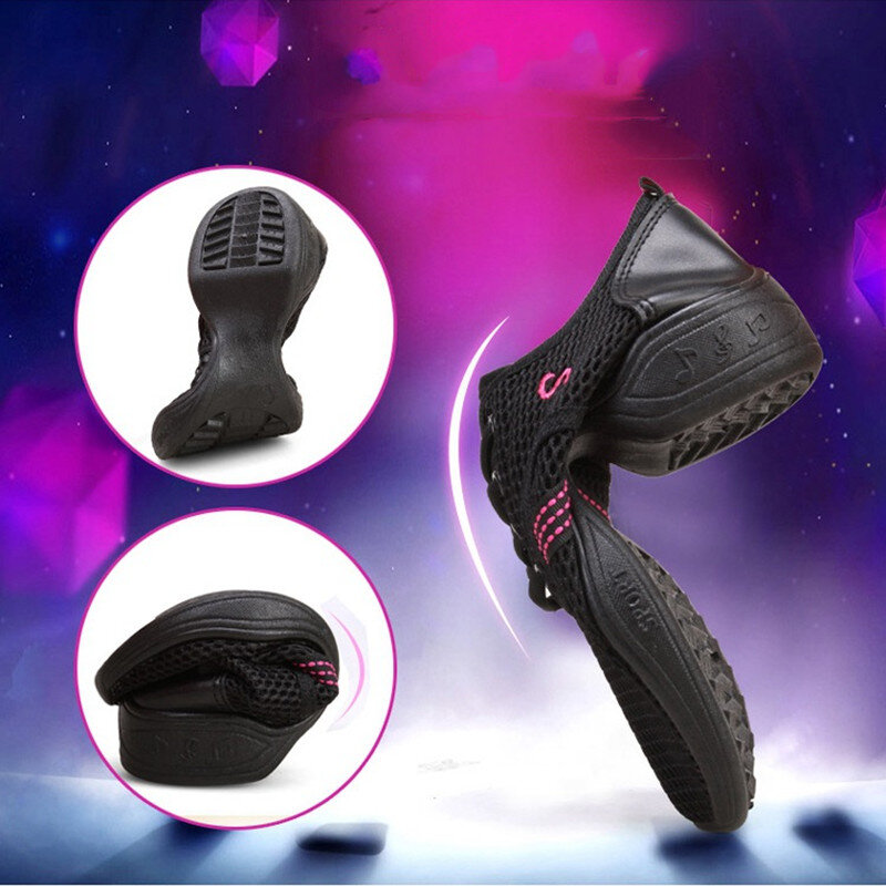 Женские танцевальные туфли с мягкой подошвой, женские сетчатые дышащие Спортивные кроссовки в стиле джаз, хип-хоп, Женская Современная обувь для джазовых танцев