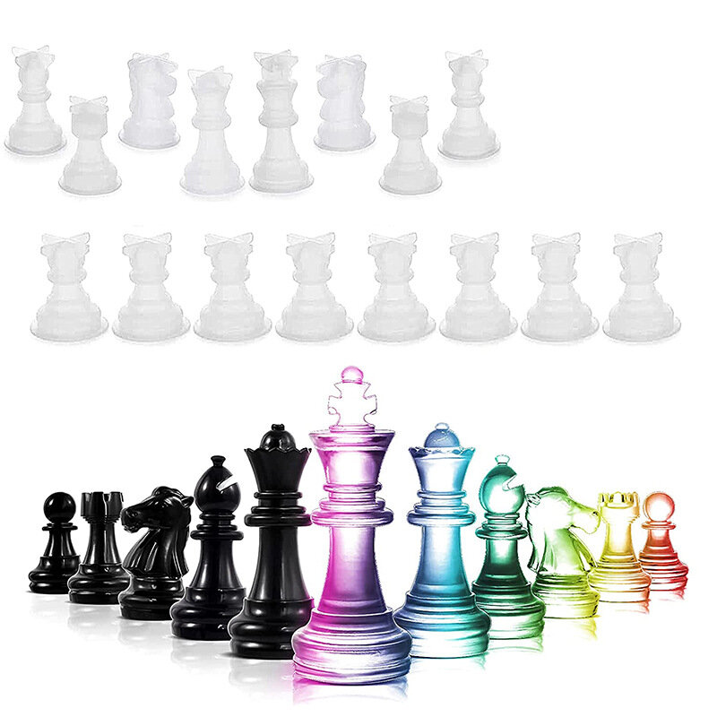 Peça de xadrez diy molde de resina epóxi de cristal rainha rei 6 peça de xadrez tridimensional molde de silicone