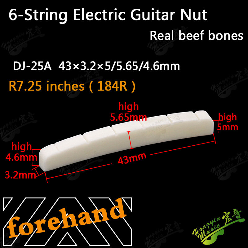 จริง Slotted Bone Nut สำหรับกีตาร์ไฟฟ้าด้านบน String หมอนหมอนกีต้าร์ String หมอนกีตาร์ (ด้านล่าง Flat42/43*3.4 * * * * * * * 6)