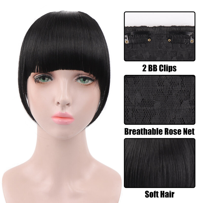 Buqi franja falsa de clipe de franja, preto, marrom, loiro, acessórios de cabelo para mulheres adultas