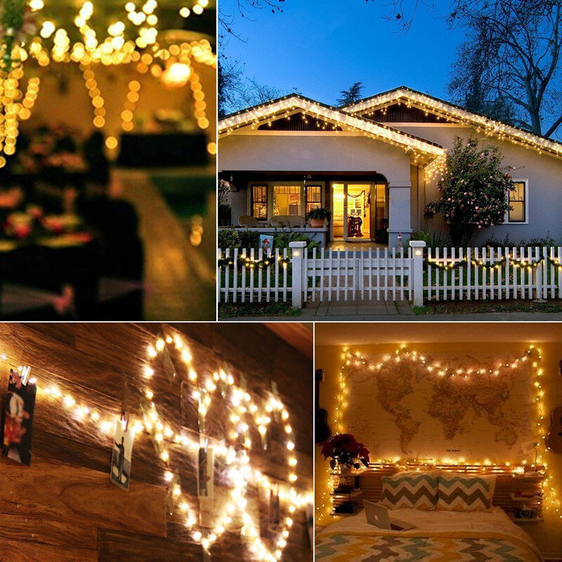 100/200 LED 태양 램프 방수 구리 와이어 문자열 요정 조명 크리스마스 파티 화환 야외 정원에 대 한 태양 전원 램프