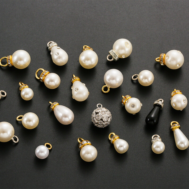 20 sztuk imitacja białej perły wisiorek mieszany styl geometryczne perłowe koraliki W/rhinestone ręcznie robiona biżuteria DIY akcesoria do sukni