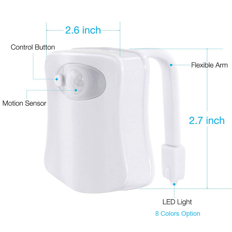 Impermeável sensor de movimento pir toalete assento noite luz, indução humana levou lâmpada, luz de fundo para vaso sanitário tigela, 8 cores