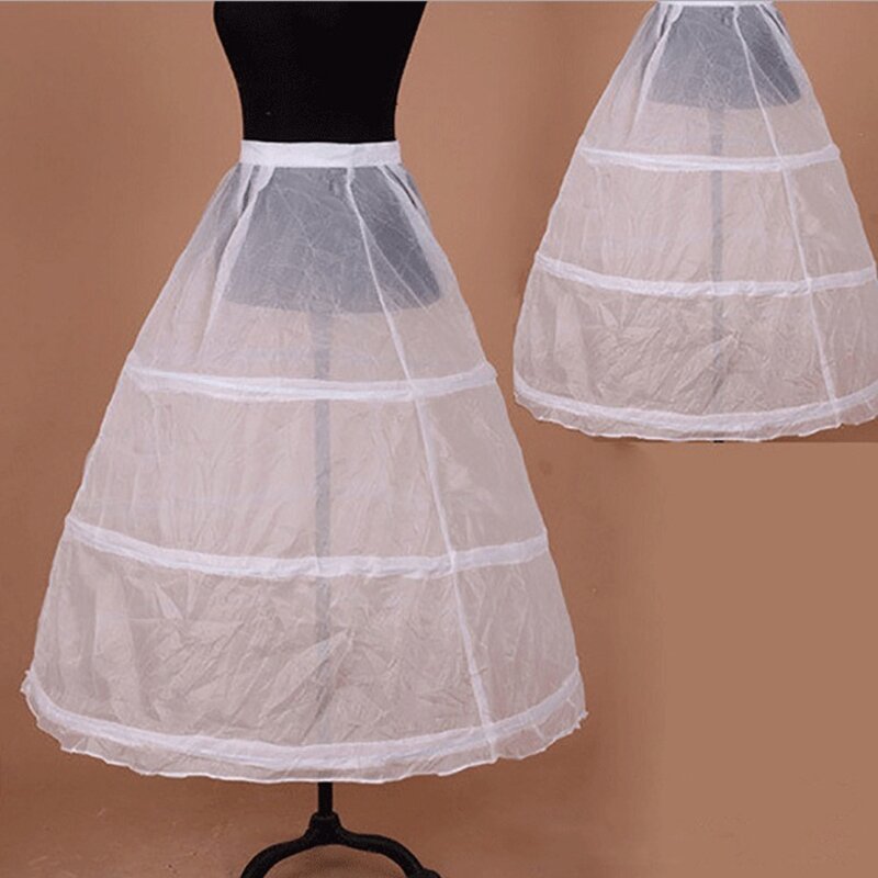 Womens A-Line Full Length 3 Hoops Petticoat Wedding Slips Crinoline Underskirt