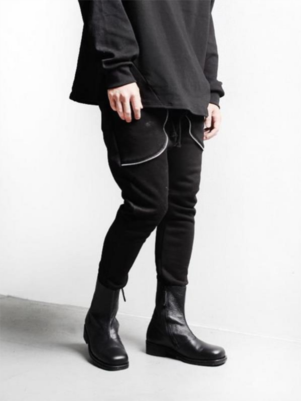 Calças casuais masculinas primavera e outono novo clássico preto zíper bolso decoração moda tendência juventude tamanho grande calças finas