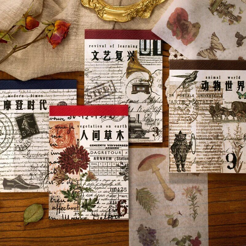 Adesivo de livro de mão conta diário diy, material japonês, papel nostálgico, série 4 retro