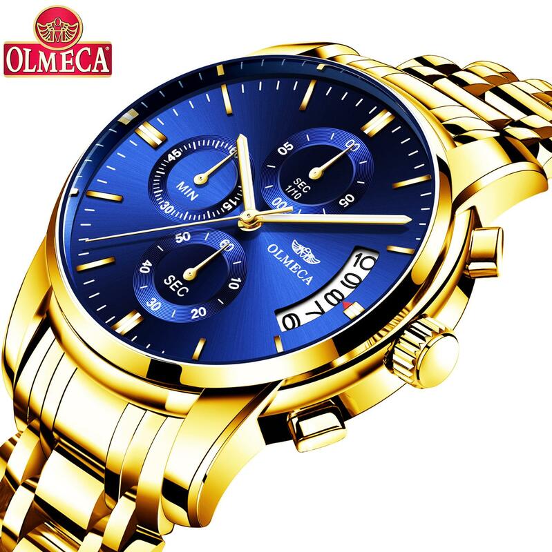 OLMECA Relogio Masculino mężczyźni oglądać luksusowe zegarki sportowe 3ATM wodoodporny zegar zegarek na rękę pasek ze stali nierdzewnej Saat