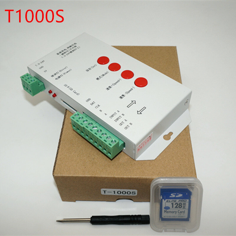 Haute qualité T1000S Carte SD WS2801 WS2811 WS2812B LPD6803 LED 2048 Pixels Contrôleur DC5 ~ 24V T-1000S RVB Contrôleur
