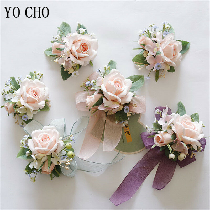 Ivory Bridesmaid Handmade ดอกไม้ผ้าไหมประดิษฐ์ Rose สร้อยข้อมือดอกไม้สำหรับงานแต่งงานเต้นรำ Party Decor