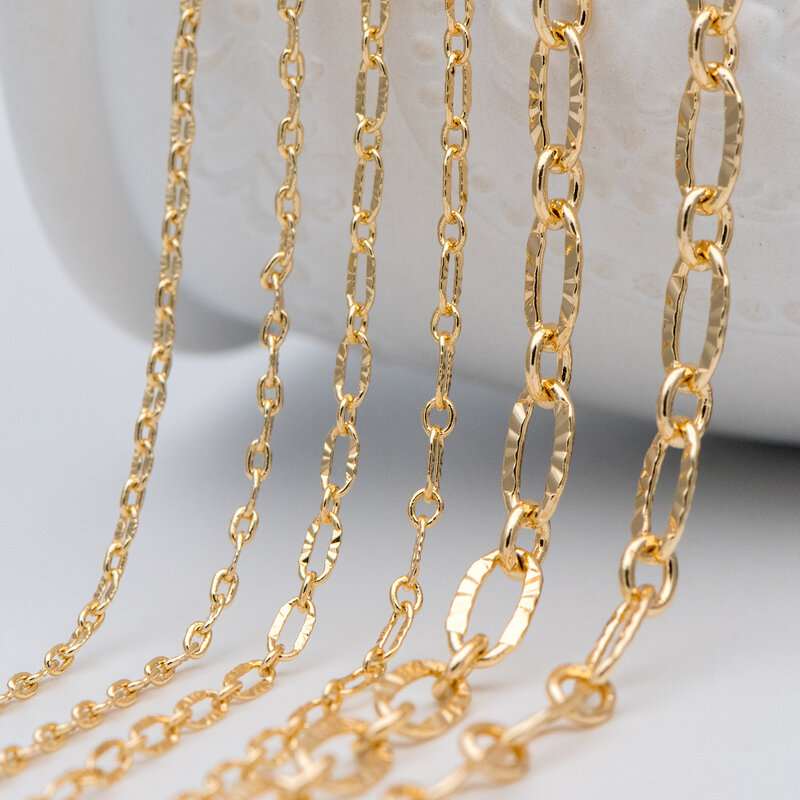 Gold Plated Brass Cable Chains, 2 / 2.5 / 3.4 / 5mm, Necklace Jewelry Accessories Making Components Wholesale (LK-289)/ 1 Meter