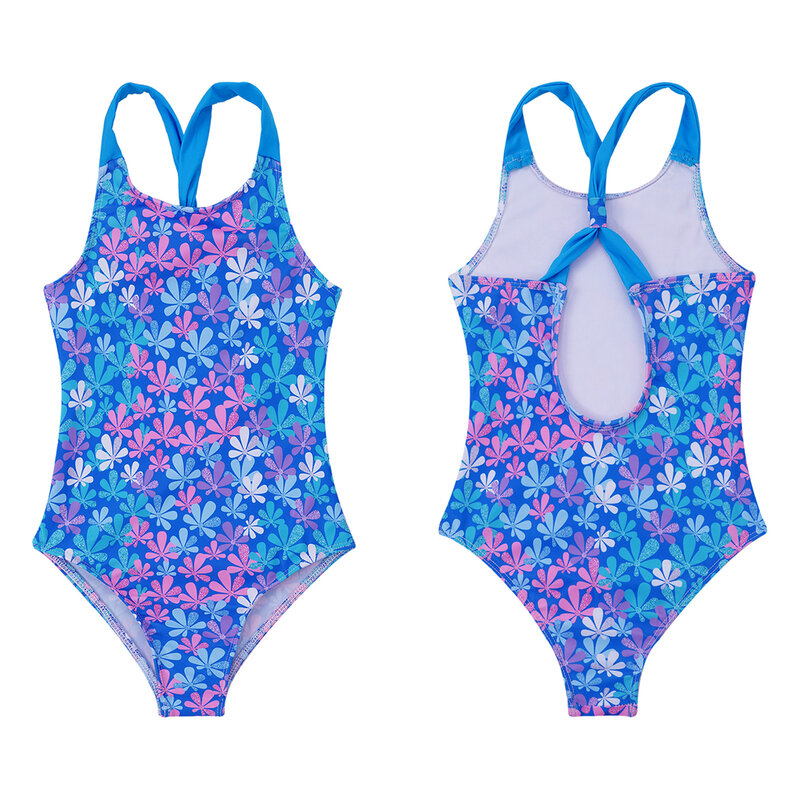 Meninas One-Piece Swimsuit Sem Mangas Alças Largas Impressão Padrão Bodysuit Crianças Swimwear Praia Surf Trajes De Banho