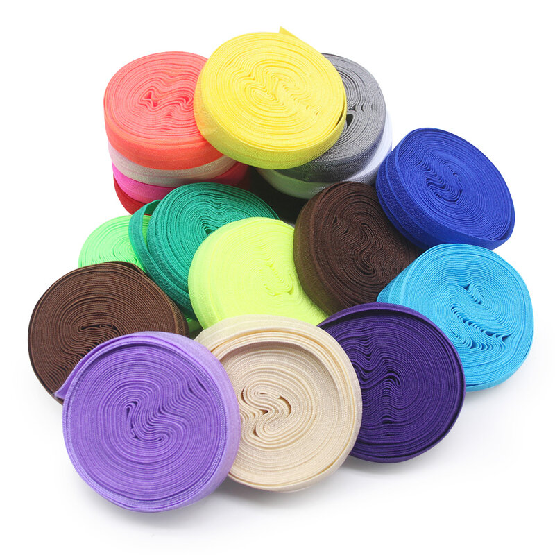 Banda elástica de 5/8 pulgadas (15mm), cinta elástica Multicolor plegable sobre Spandex brillante, costura de encaje, accesorio de ropa