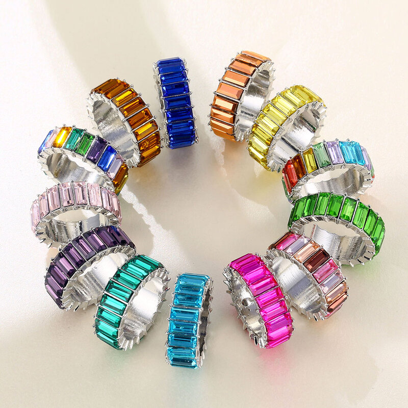 Nowy 3A cyrkon kryształowy pierścień dla kobiet jasny luksusowy Multicolor moda pierścień Prom Party prezent komunikat biżuteria Factory Outlet
