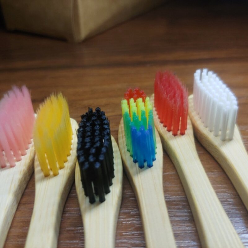 Escova de dentes de bambu natural com 10 unidades, escova de dentes macia para cuidados com os dentes