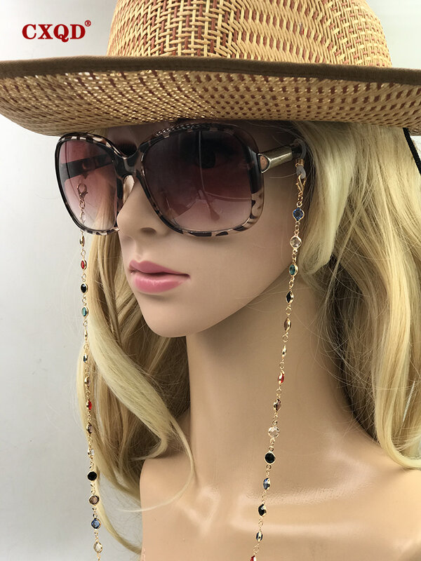 Porte-lunettes en perles de cristal colorées, chaîne de lunettes de mode pour femmes, accessoires pour yeux, sangles de lunettes, cordon de lunettes de soleil, cadeau