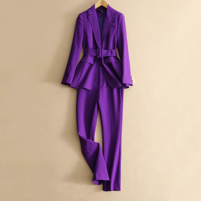Осенний фиолетовый черный женский костюм простой и модный офисный женский профессиональный костюм из двух предметов женский костюм 2023