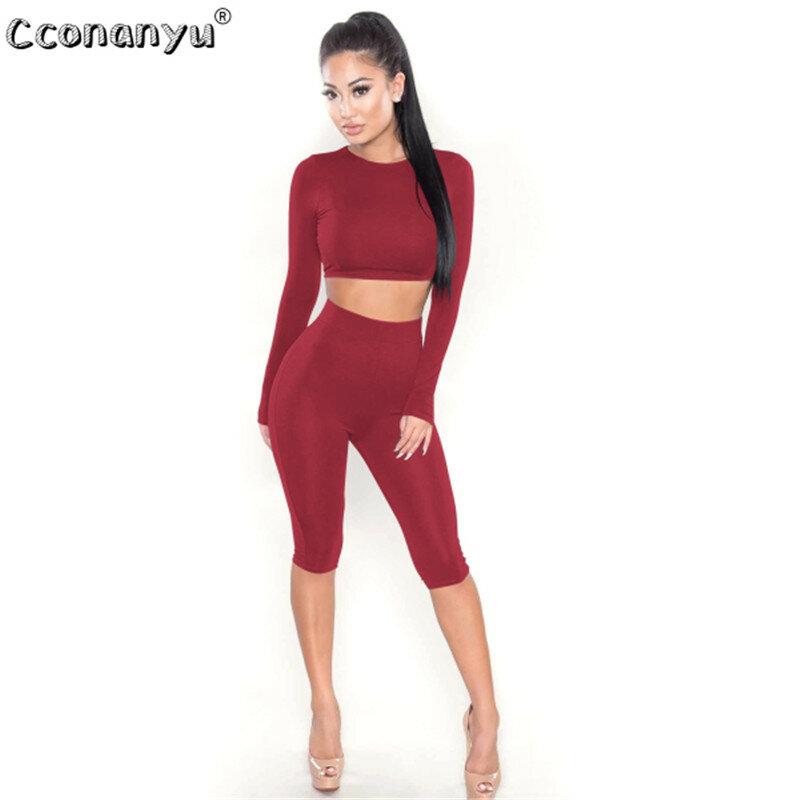 2020 Women Two Piece Bodycon Jumpsuit Long Sleeve Pure Sexy Club Elegant Rompers And Jumpsuits 2 Piece Sets Womens Outfits