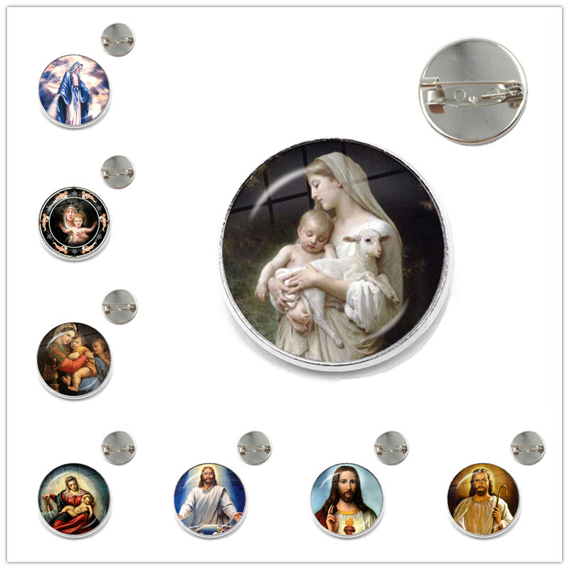 موضة جديدة يسوع دبابيس للنساء الرجال يسوع مريم العذراء المسيحية الزجاج كابوشون قبة دبوس Broches مجوهرات هدية