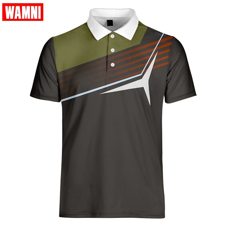 WAMNI Mode 3D Polo Hemd Casual Harajuku Sport Lose Männer Gradienten Tennis Pullover drehen-unten Kragen Streifen Männlichen Polo -hemd