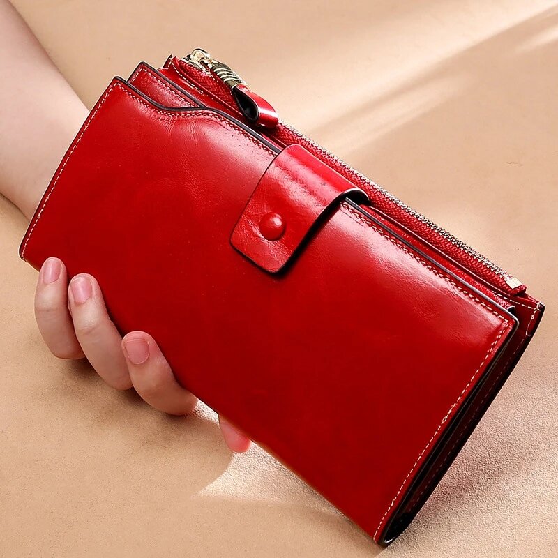 캥거루 왕국 빈티지 럭셔리 RFID 여성 지갑, 정품 가죽 긴 지퍼 클러치 지갑 대용량 카드 홀더 지갑
