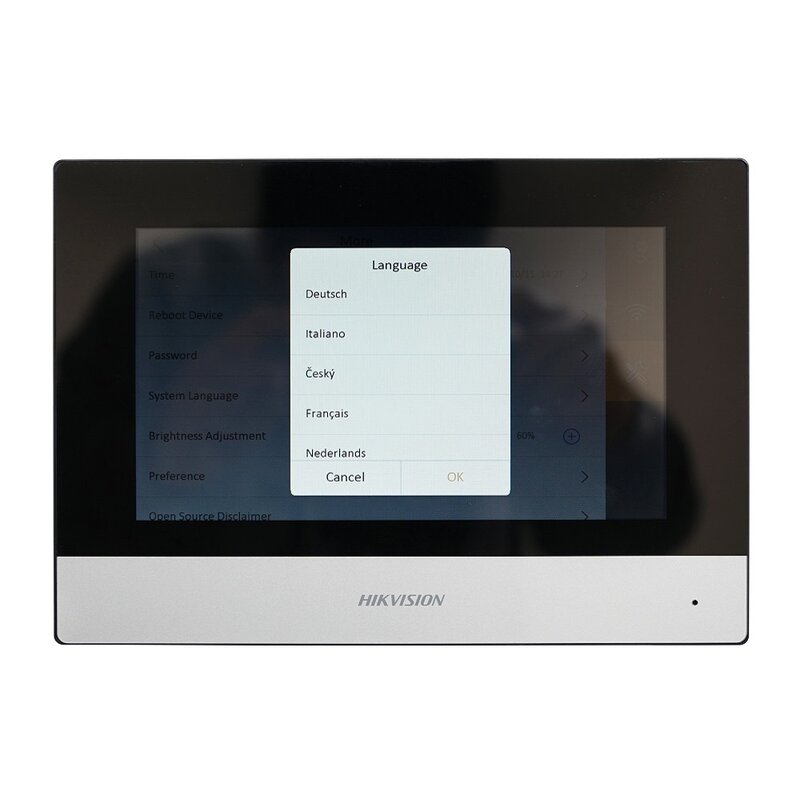 Monitor dalam ruangan DS-KH6320-WTE1 multi-bahasa versi internasional teratas, 802.3af POE, app hi-connect, WiFi, interkom Video