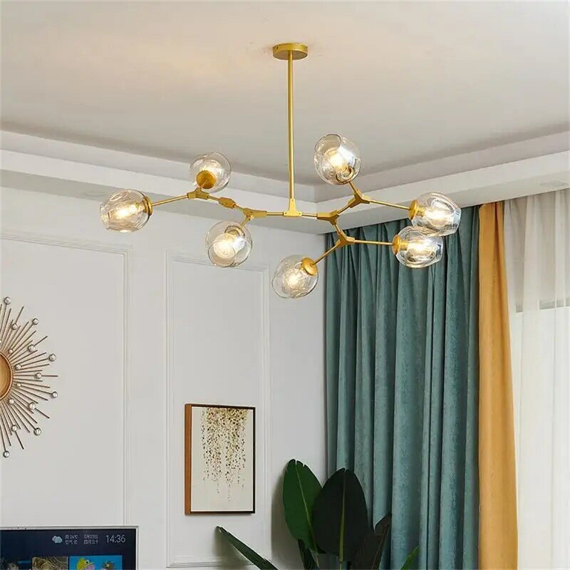 Стеклянная люстра в скандинавском стиле, Современная Металлическая лампа для гостиной, интерьера виллы, потолочное освещение, Кухонное освещение