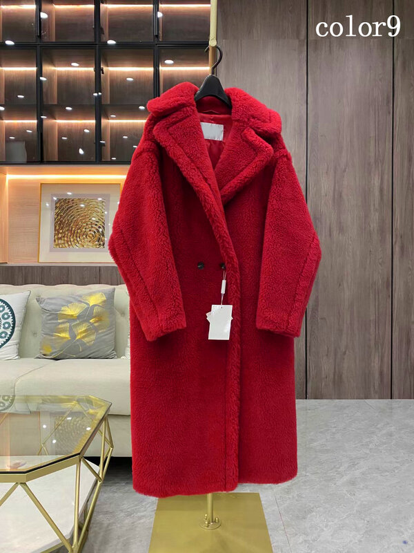 LaVelache-abrigo de lana de piel auténtica para mujer, chaqueta gruesa y cálida de lana suave con bolsillo, abrigo de oso de peluche, otoño e invierno, 2023