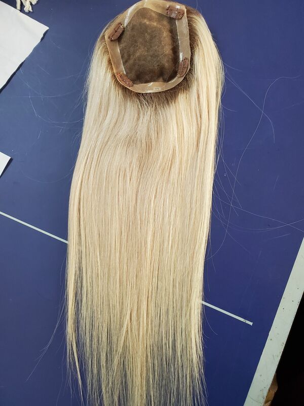 6-20inch Ombre Farbe Menschliches Haar Topper Blond PU mono Basis 100% Remy Haar Haar Stück Haut Clip in 4/613 Toupet Haar Für Frauen