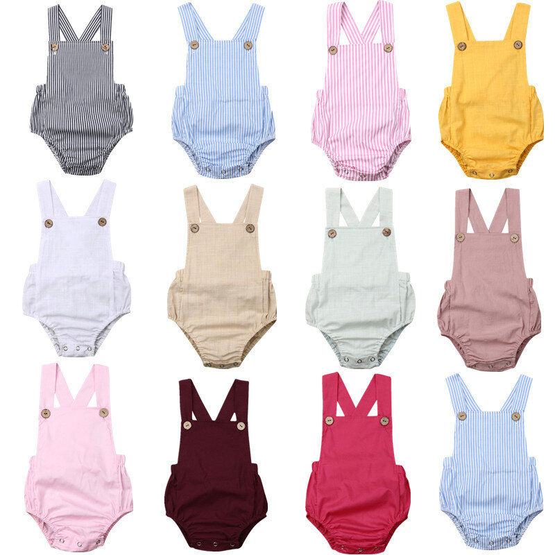 New 2020 Infant Newborn Baby Boys Girls Romper Summer Cotton Sleeveless One-pieces Suspender Jumpsuits Cotton Clothes Outfits