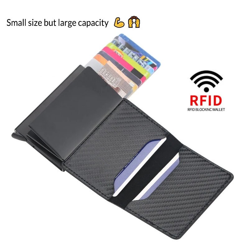 Porte-cartes de crédit, étui portefeuille Anti-RFID pour hommes Business, carbone aluminium mince, Mini petit sac d'argent, portefeuille porte-monnaie