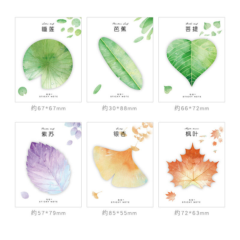 Utensílios escolares fofos de kawaii com folhas de planta e notas adesivas para planejador de escritório papel coreano