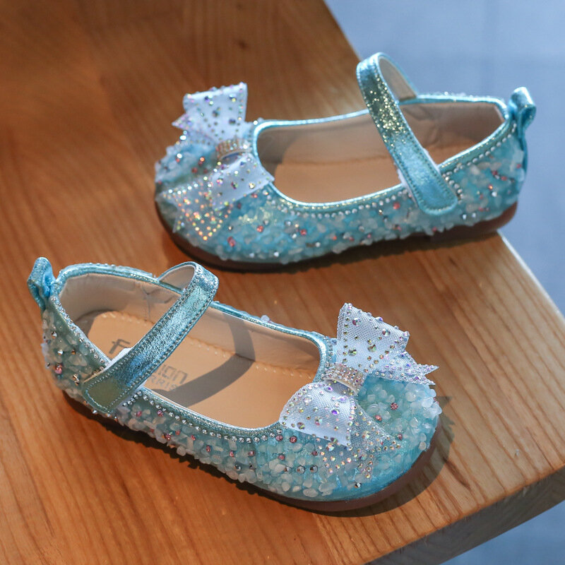 ベビー女児シューズキッズラインストーンプリンセスの靴のための結婚式のダンス子供chaussure filleソフト底青、ピンク、白