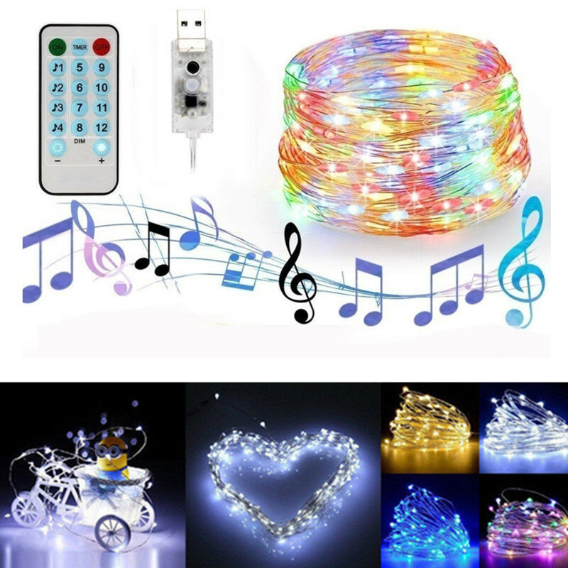 Cadena de luces Led con Control de música, cable de cobre, 5M, 10M, para Navidad, boda, fiesta, envío directo