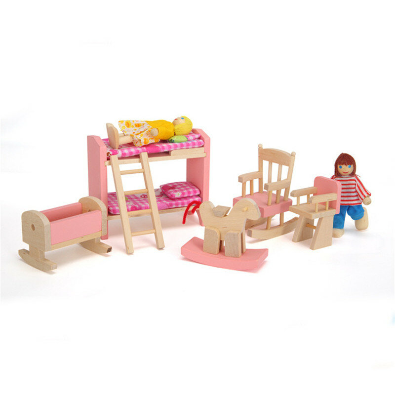 Mainan Miniatur Furnitur Rumah Boneka Kayu untuk Boneka Anak-anak Mainan Bermain Rumah Set Furnitur Mini Mainan Boneka Hadiah Anak Laki-laki Perempuan