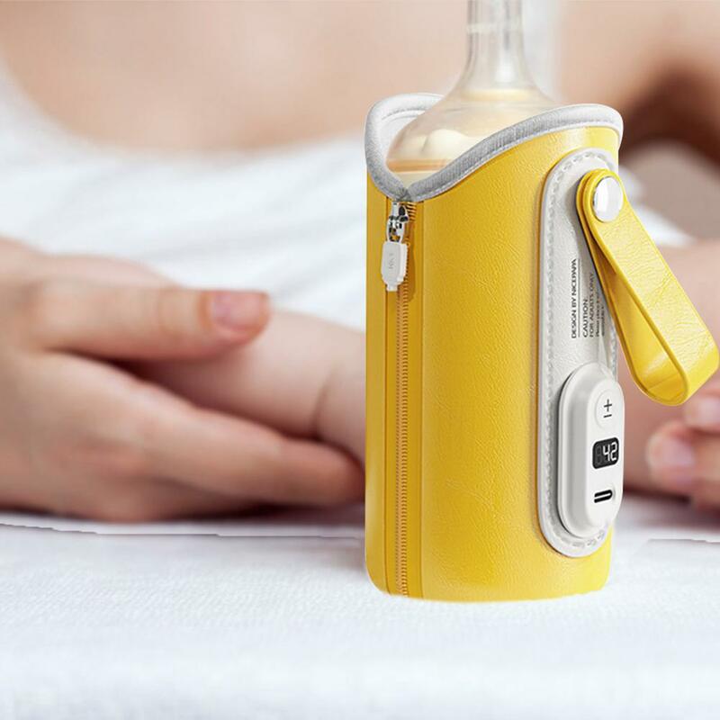 Calentador de botellas portátil USB para coche, termostato de botella de leche, calentador de calor cálido con 5 niveles de temperatura ajustable