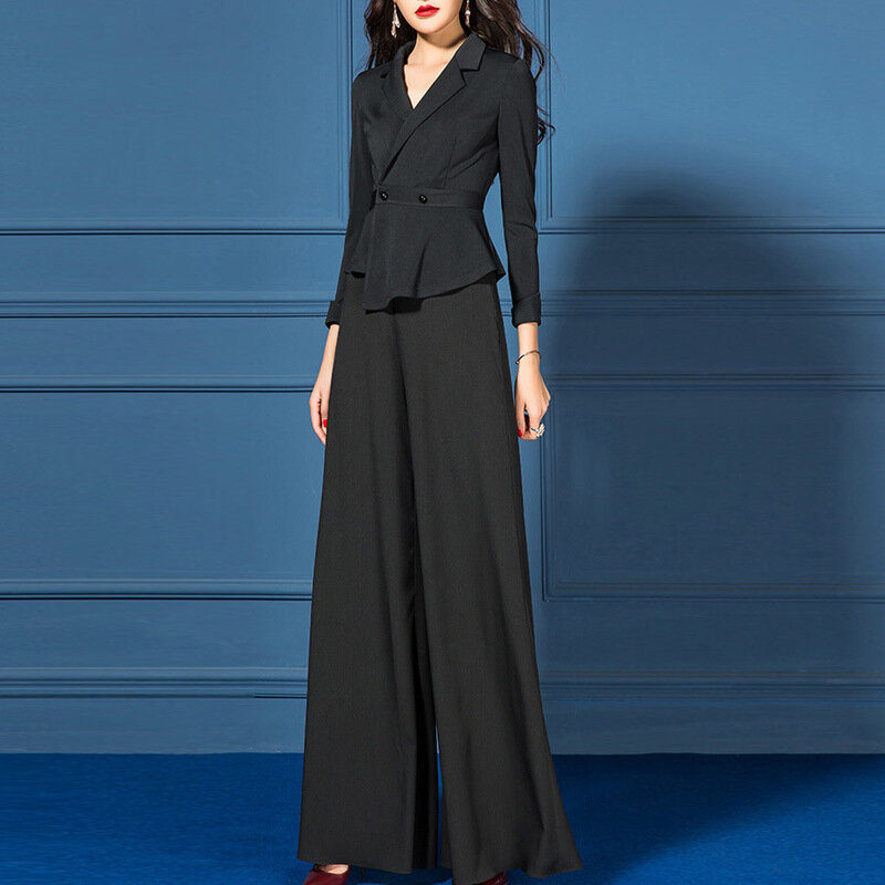Spodnie damskie i szerokie nogawki garnitury 2 dwuczęściowy zestaw wiosna lato elegancka szyfonowa biurowa, damska odzież robocza spodnie Plus Size