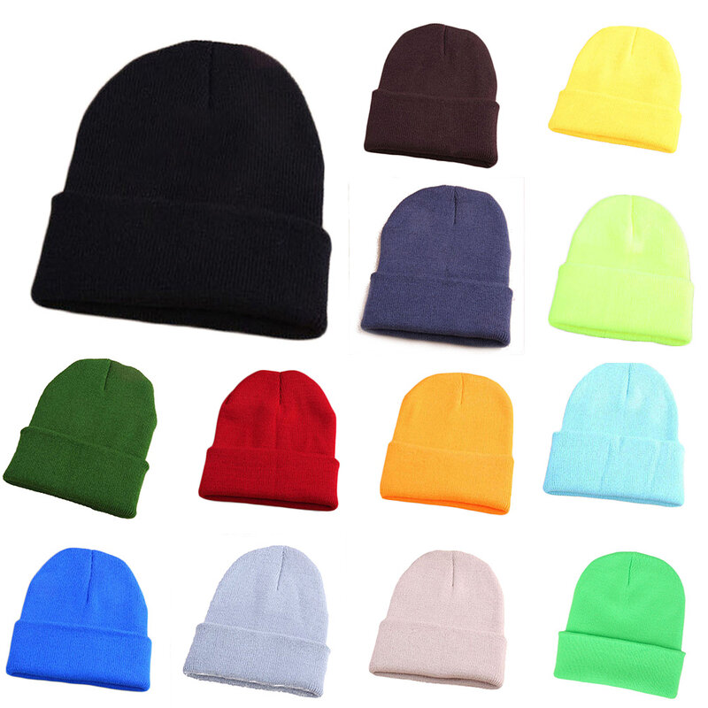 Solid Unisex Beanie Autumn Winter Wool Blends Soft Warm Knitted Cap Men Women SkullCap Hats  Ski Caps Beanies Multicolor