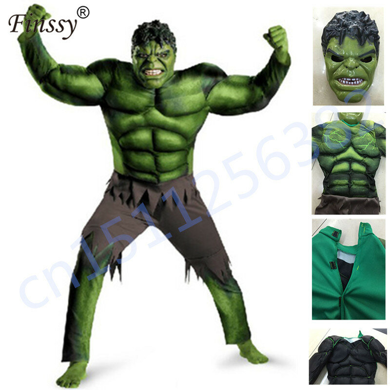 Халк костюм для мальчиков, невероятный супергерой для детей, Мстители, Халк, Хэллоуин, мускулистый зеленый Косплей Костюм