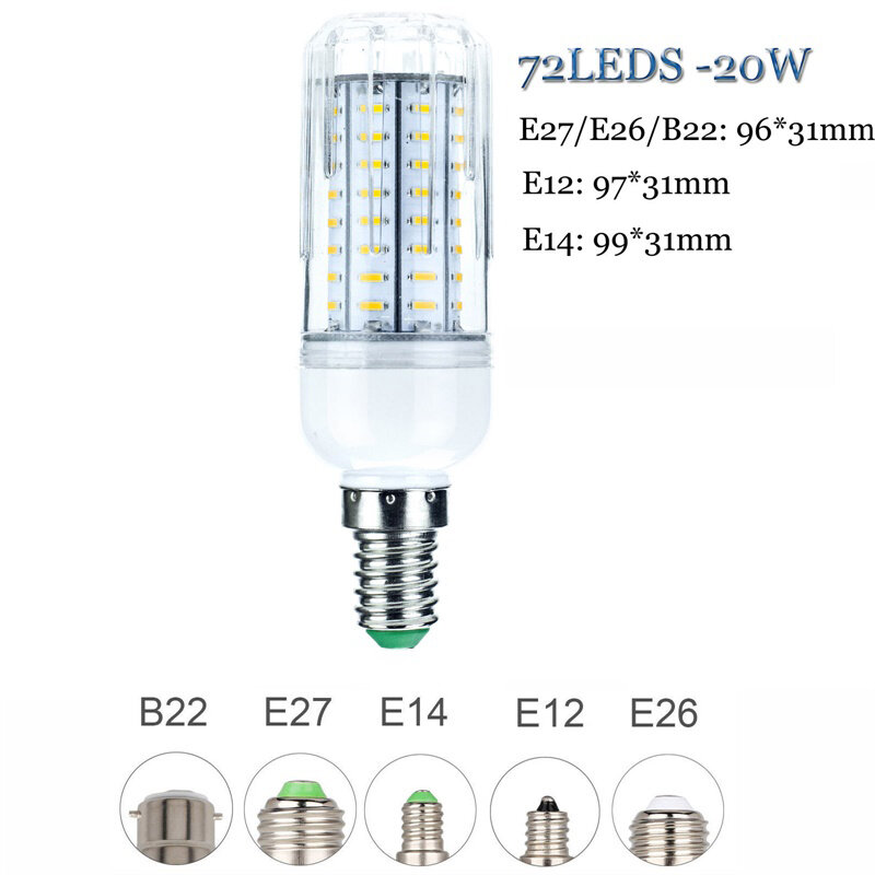 10Pcs E27 E12 E14 lampade a LED a mais 10W 20W 25W 30W 4014 SMD E26 lampada a LED 110V 220V 36 72 96 138LED sostituire la fiala alogena