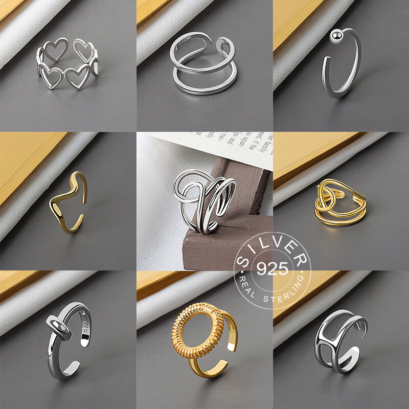 Cincin Halus Perak Murni 925 UNTUK WANITA Perhiasan Jalin Cincin Terbuka Jari Indah untuk Hadiah Pesta Ulang Tahun