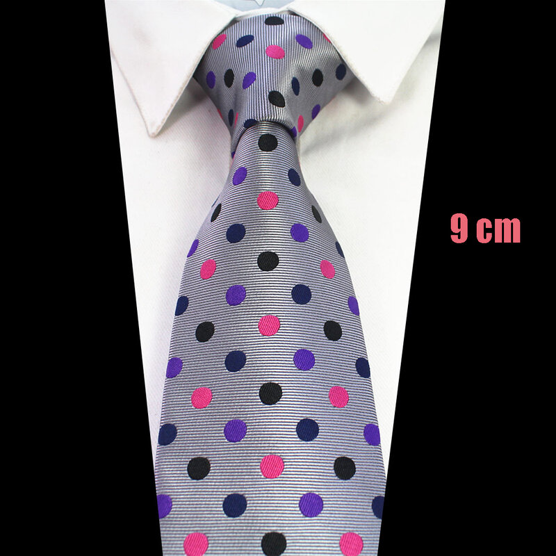 GUSLESON nowy nadruk w kropki krawat w kratę dla mężczyzn bardzo długi rozmiar 9cm krawat Paisley żakardowy jedwabny krawat garnitur wesele