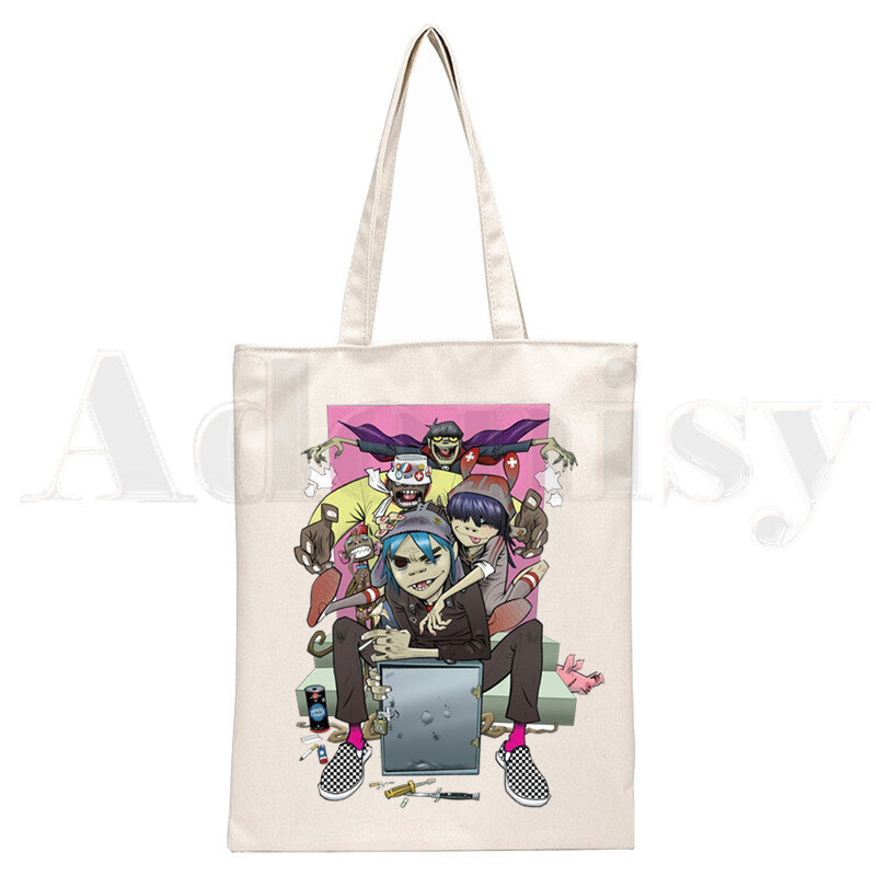 Холщовая Сумка на плечо с изображением музыкальной группы Gorillaz в стиле панк-рок, женская сумка для покупок в стиле Харадзюку