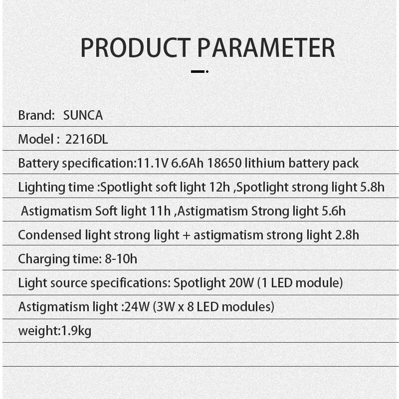 SUNCA-reflector LED de alto brillo, lámpara portátil de largo alcance, 2216DL, para el hogar, Camping, patrulla
