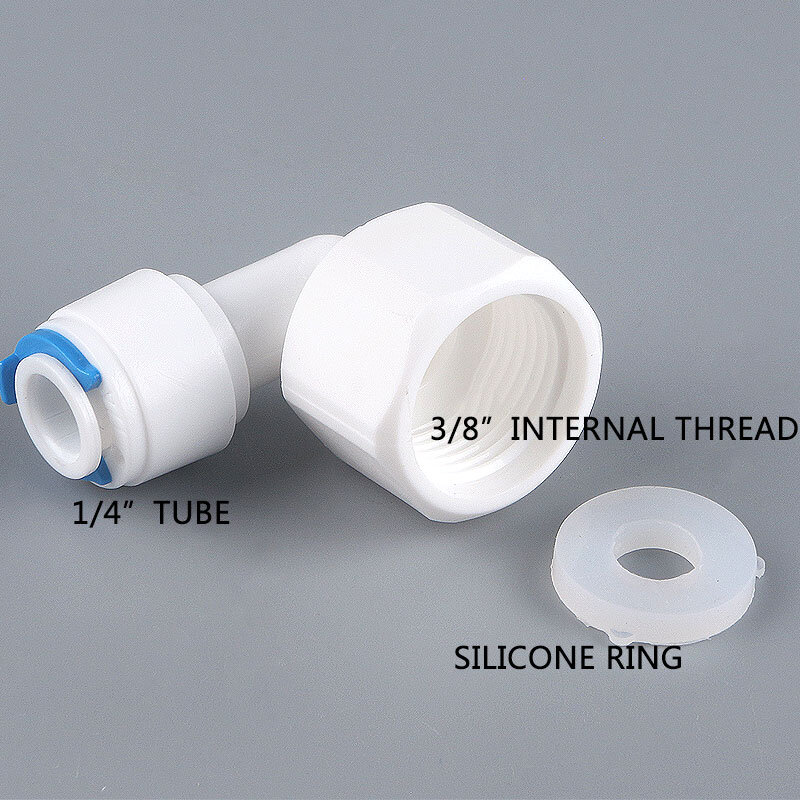 Conector rápido de codo de tubo de rosca interna de 3/8 "a 1/4" con anillo de silicona RO, ajuste de agua Tune 4546, conexión rápida blanca