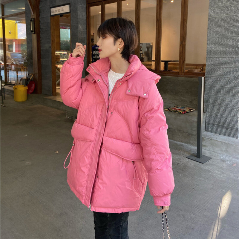 2021 inverno novo para baixo jaqueta feminina meados de comprimento coreano moda casual solto temperamento engrossado pato branco para baixo jaqueta jy1543